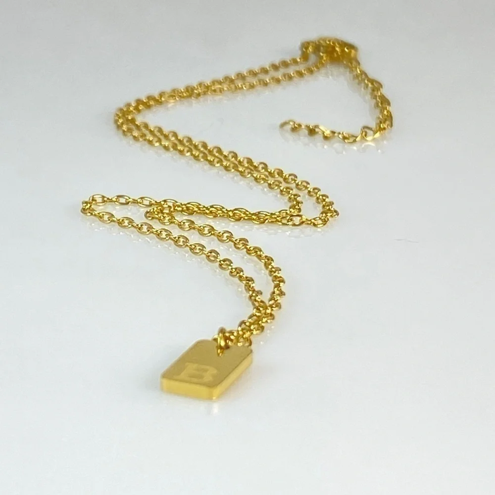 Initial Letter R Tag Necklace - Picture 3 of 7